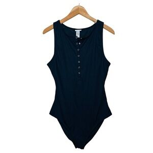 Andie Malibu Ribbed One Piece Swimsuit Size Large TALL High Neck Classic Black